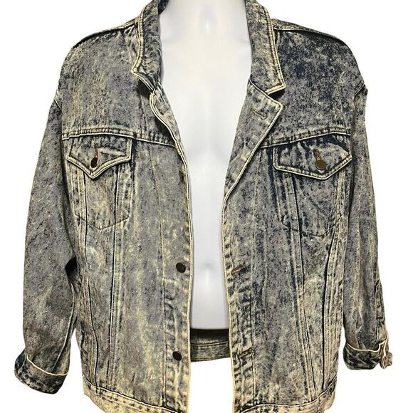 VTG URBAN EQUIPMENT Denim Bomber Jacket Size Lg Acid Wash 80s Blue Jean Retro - Picture 4 of 11